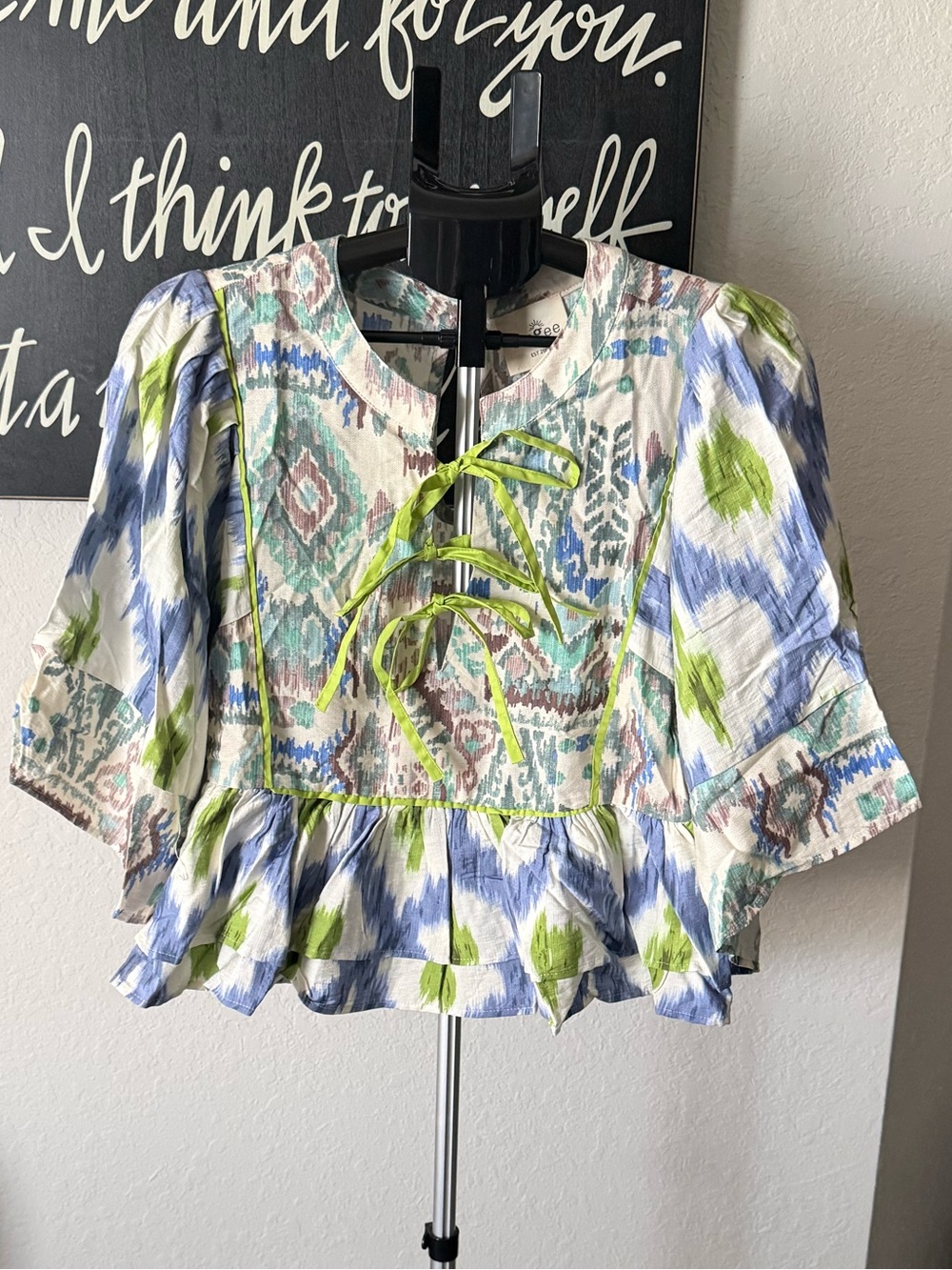 Umgee Ikat Print Lace-Up Top NWT